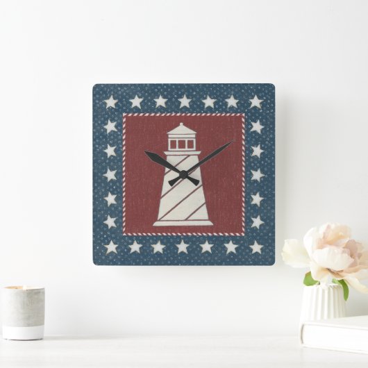 Küstenkunst | Leuchtturm auf Rot Quadratische Wanduhr (Zuhause)