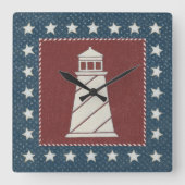 Küstenkunst | Leuchtturm auf Rot Quadratische Wanduhr (Vorderseite)