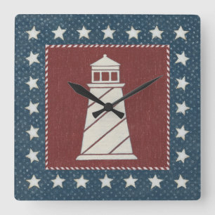 Küstenkunst   Leuchtturm auf Rot Quadratische Wanduhr