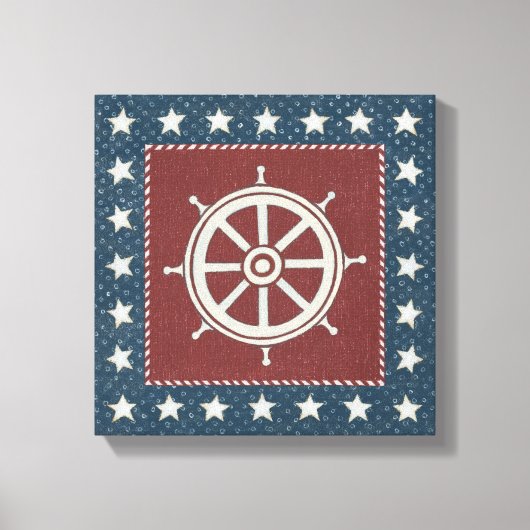 Küstenkunst | Rad des Schiffes auf Rot Leinwanddruck (Vorderseite)