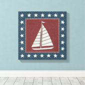 Küstenkunst | Segelboot auf Rot Leinwanddruck (Insitu (Holzboden))
