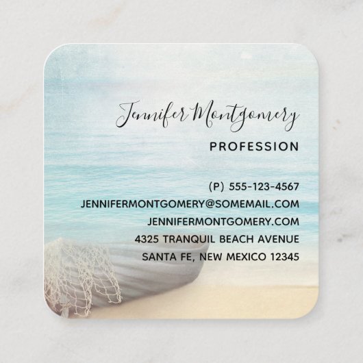 Küstenlandschaft mit einem Fischerboot-Business C Quadratische Visitenkarte (Rückseite)