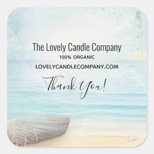 Küstenlandschaft mit einem Fischerboot-Business Quadratischer Aufkleber (Vorderseite)