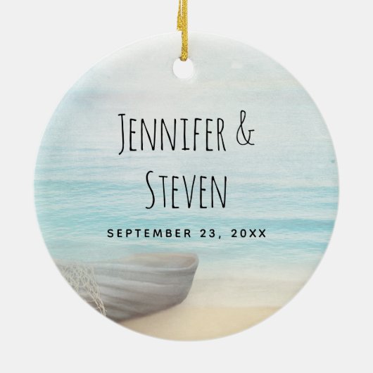 Küstenlandschaft mit Hochzeit eines Fischerbootes Keramik Ornament (Hinten)