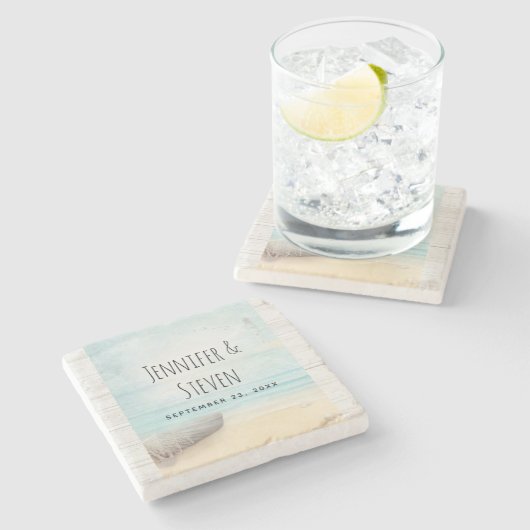 Küstenlandschaft mit Hochzeit eines Fischerbootes Steinuntersetzer (Seitenansicht)