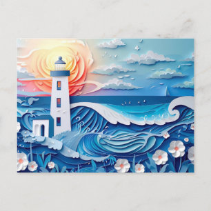Küstenlandschaft mit leichtem Papierschnitt Postkarte