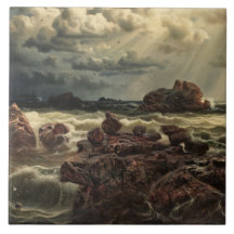 Küstenlandschaft mit Schiffen am Horizont