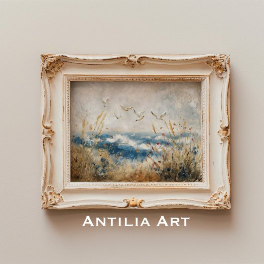 Küstenlandschaft mit Vögeln Nautic Rustic Vintag Poster