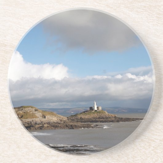 Küstenlandschaft und Leuchtturm Sandstein Untersetzer (Vorne)