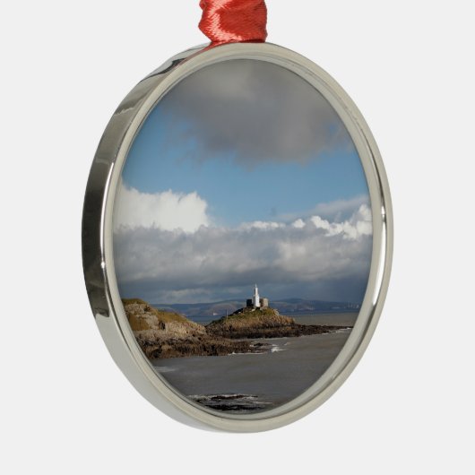 Küstenlandschaft und Leuchtturm Silbernes Ornament (Rechts)