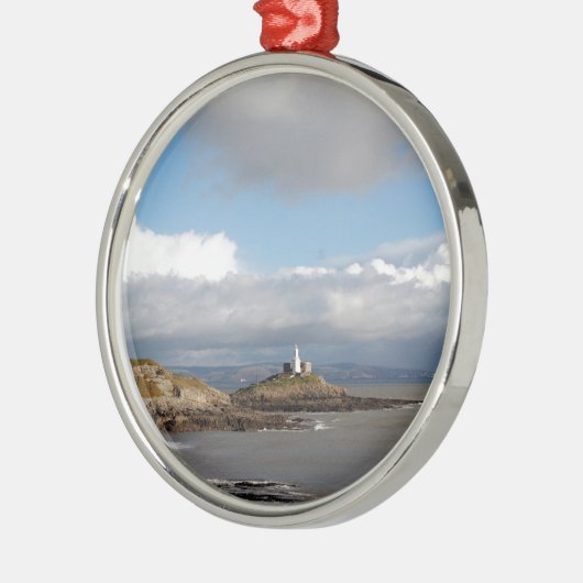 Küstenlandschaft und Leuchtturm Silbernes Ornament (Links)