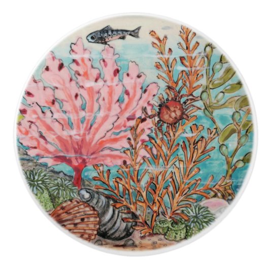 Küstenleben Korbkrebs Muschel Unterwasser Keramikknauf (Vorderseite)