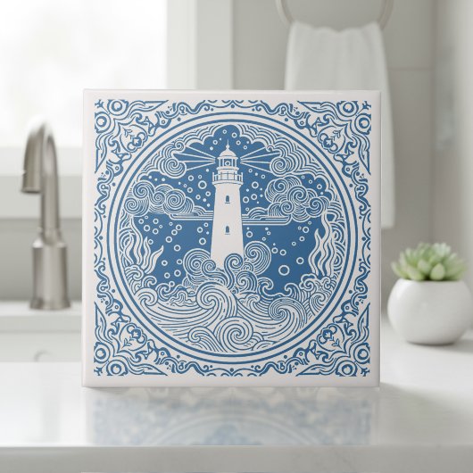 Küstenlebensserie Leuchtturm Blau D1208 Fliese