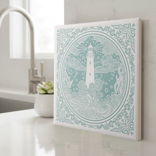 Küstenlebensserie Leuchtturm Teal D1208 Fliese