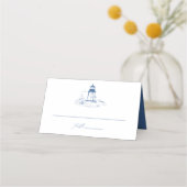 Küstenleuchtturm Blaue Toile-Hochzeit Platzkarte (Vorderseite)