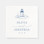 Küstenleuchtturm Blaue Toile Hochzeit Serviette (Vorderseite)