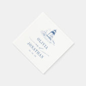 Küstenleuchtturm Blaue Toile Hochzeit Serviette (Ecke)