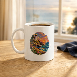 Küstenleuchtturm-Sonnenuntergang-Ozean-Kunst-Tasse Kaffeetasse