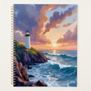 Küstenleuchtturm Sonnenuntergang Strand Ozean Ma Planer