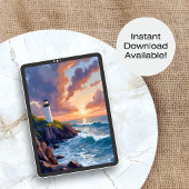 Küstenleuchtturm Sonnenuntergang | Strand Ozean Ma Poster