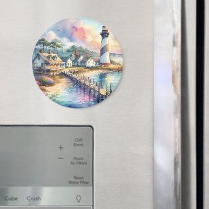 Küstenleuchtturm- und Strandhäuschen-Szene Magnet