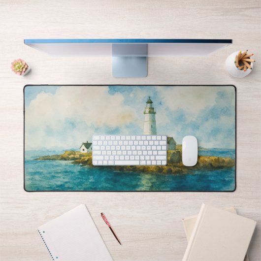 KüstenLeuchtturm Wasserfarbe Landschaftshafen Schreibtischunterlage (Büro 1)