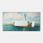 KüstenLeuchtturm Wasserfarbe Landschaftshafen Schreibtischunterlage (Tastatur & Maus)
