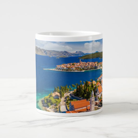 Küstenlinie | Korcula Town, Korcula Island, Kroati Jumbo-Tasse (Vorderseite)