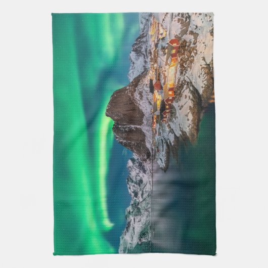 Küstenlinie | Lofoten Islands, Hamnoy, Norwegen Geschirrtuch (Vertikal)