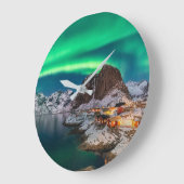 Küstenlinie | Lofoten Islands, Hamnoy, Norwegen Große Wanduhr (Winkel)