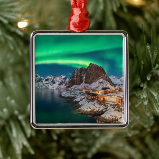 Küstenlinie | Lofoten Islands, Hamnoy, Norwegen Ornament Aus Metall (Baum)