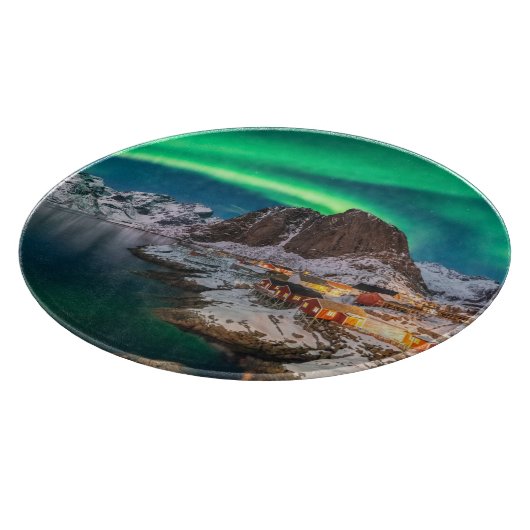 Küstenlinie | Lofoten Islands, Hamnoy, Norwegen Schneidebrett (Ecke)