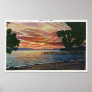 Küstenlinie-Sonnenuntergang-Ansicht mit Pier Poster