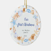 Küstenmeer Muschel Unser erstes Weihnachtsfest Fot Keramik Ornament (Rechts)