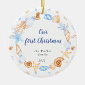 Küstenmeer Muschel Unser erstes Weihnachtsfest Fot Keramik Ornament (Vorne)