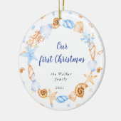 Küstenmeer Muschel Unser erstes Weihnachtsfest Fot Keramik Ornament (Links)