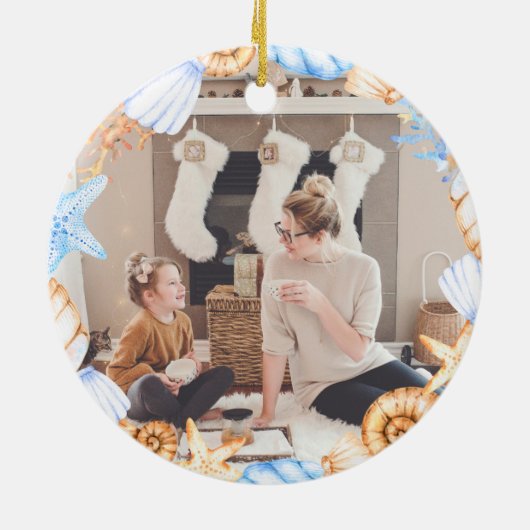 Küstenmeer Muschel Unser erstes Weihnachtsfest Fot Keramik Ornament (Hinten)