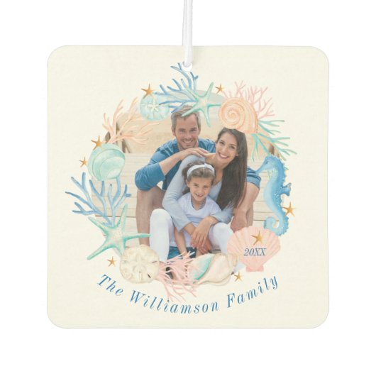 Küstenmeer Wasserfarbe Seashell Kranz Foto Autolufterfrischer (Vorderseite)