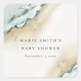 Küstenmeer Waves Sand Beach Nautical Baby Dusche Quadratischer Aufkleber