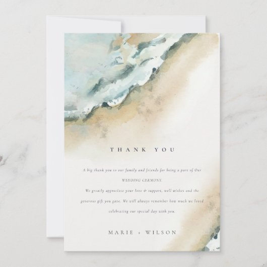 Küstenmeer-Waves Sand Beach Schönheit Hochzeit Dankeskarte (Vorderseite)