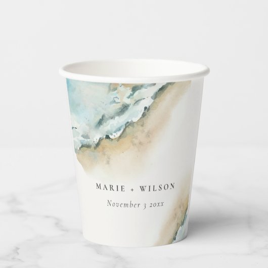 Küstenmeer-Waves Sand Beach Schönheit Hochzeit Pappbecher (Rückseite)