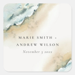 Küstenmeer-Waves Sand Beach Schönheit Hochzeit Quadratischer Aufkleber