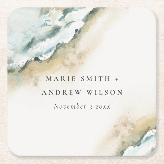 Küstenmeer-Waves Sand Beach Schönheit Hochzeit Rechteckiger Pappuntersetzer (Vorderseite)