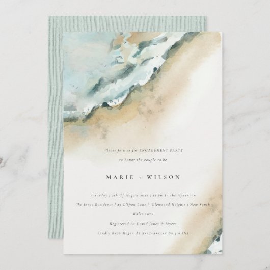 Küstenmeer Waves Sand Beach Wassersport-Verlobung Einladung (Vorne/Hinten)