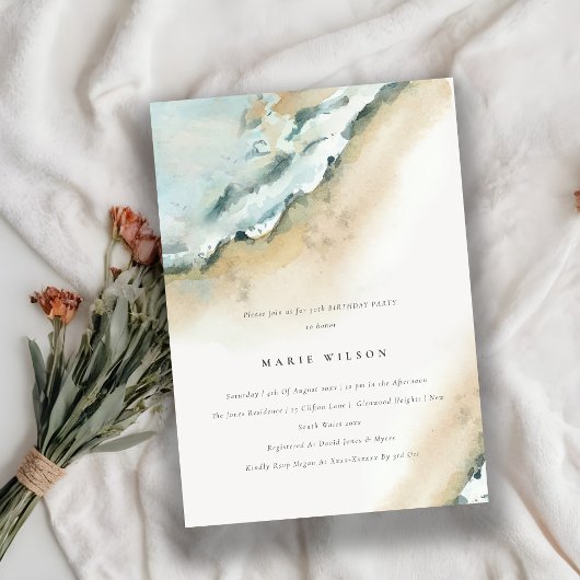 Küstenmeer weht Sandstrand jedes Alter Geburtstag Einladung