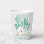 Küstenmeere & Grüße Glitzer Coral personalisieren Pappbecher (Rückseite)