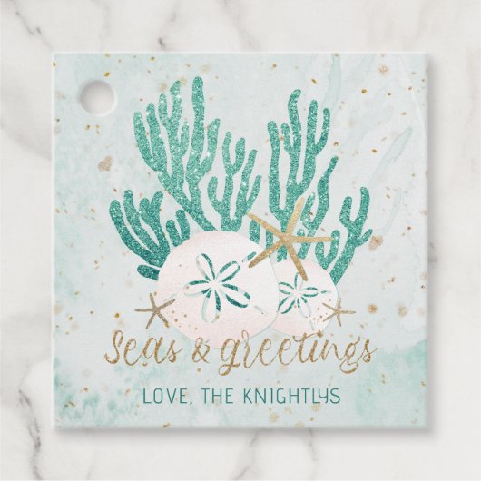 Küstenmeere & Grüße Türkisfarbener Glitzer Geschenkanhänger (Vorderseite)