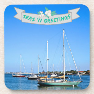 Küstenmeere im Grünen Segelboote an der Bucht Getränkeuntersetzer