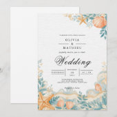 Küstenmeere Seashells Beach Wedding Einladung (Vorne/Hinten)