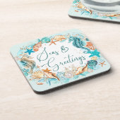 Küstenmeere und GREETINGS Starfish Muscheln Getränkeuntersetzer (Linke Seite)